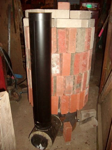 Heater with bricks from front.